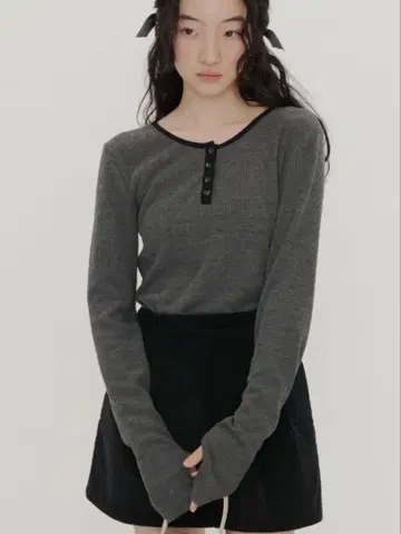 GIUNON 지우논 롱 슬리브 리브 상의