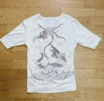 5351 풀옴 일본풍 패턴 자수 t셔츠 화이트 y2k tattoo