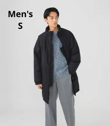 BEAMS 블랙 충전솜 스탠드 카라 코트 S