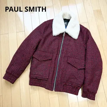 폴스미스 충전솜 자켓 리얼 무스탕 옷깃 빨간색 x 블랙 체크 남성용 M