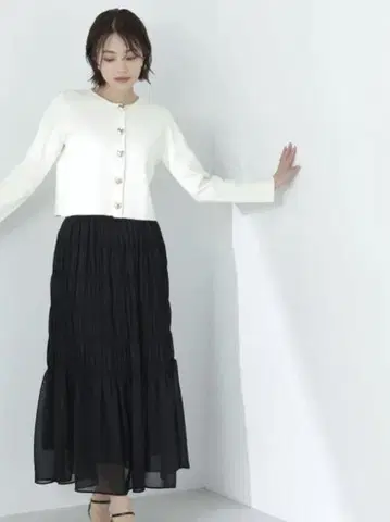 쉬폰 플레어 롱 스커트 블랙