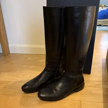 블랙 가죽 롱 부츠 약 40cm