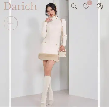 Darich 터틀넥 헤머 퍼 니트 미니 원피스