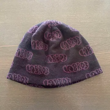 labros 블랙 보라색 로고 패턴 니트 비니