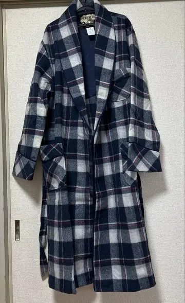 Juke Robe 신사 울 가운 체크 네이비 홈웨어 빈티지