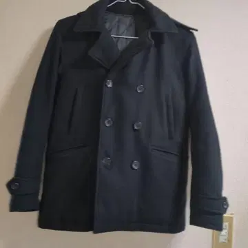 BEAMS 블랙 피 코트 후드 부착