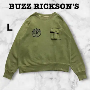 BUZZ RICKSON'S 밀리터리 맨투맨 올리브 L 플랩 포켓