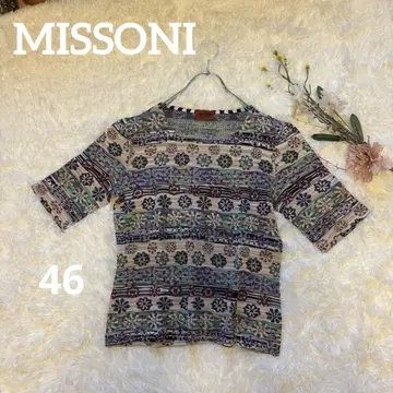 MISSONI 꽃무늬 반팔 니트 실크 오렌지 택 스트라이프 미쏘니