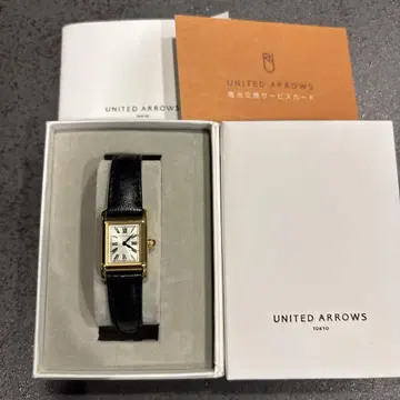 UNITED ARROWS 스퀘어 블랙 가죽 손목시계