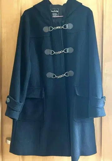 블랙 더플 코트 후드 부착 블랙 코트 여성용 아우터 겉옷 여자 점퍼