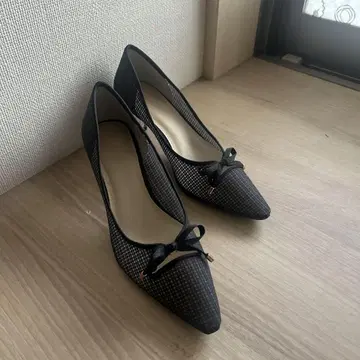 RANDA 24cm 블랙 메쉬 펌프스 클리어 힐