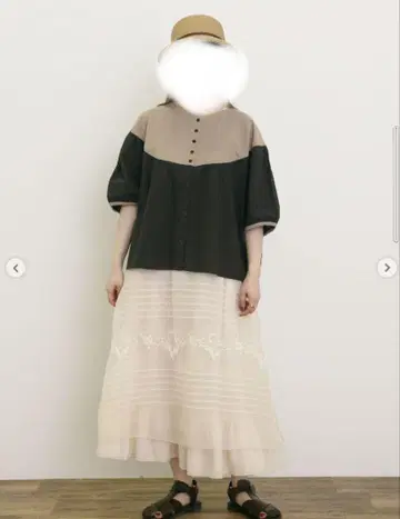 택 포함 새상품 사만사 모스모스 배색 돌먼 블라우스 다크 브라운
