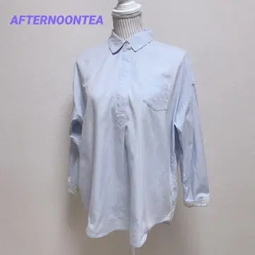 애프터눈 티 긴팔 셔츠 코튼 100% 플라워 색스 스카이블루