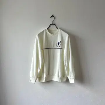 빈티지 파일 원단 상의 티셔츠 자수 레트로 화이트 새상품급 M 스타일리쉬