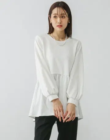새상품 GLOBAL WORK 스고라쿠 스트레치 컷 블라우스 S 화이트