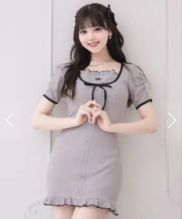 pium 프론트 버튼 와플 미니 원피스 그레이