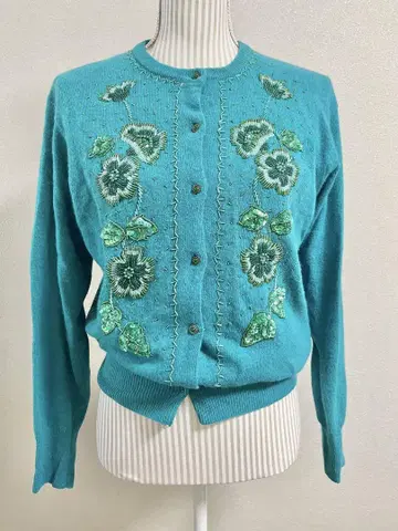 1950s 1960s 빈티지 비즈 자수 가디건