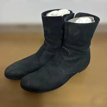 BEAMS 블랙 네이비 가죽 지퍼 부츠