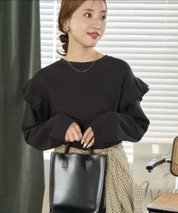 T셔츠 한정판 전개 와플 프릴 소매 롱 슬리브 풀오버