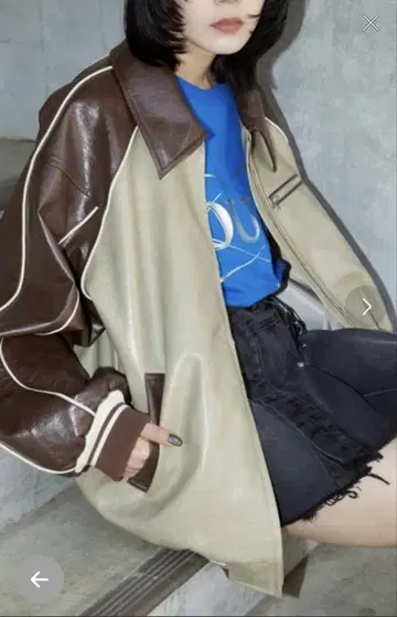 SLY LINE FAUX LEATHER 블루종