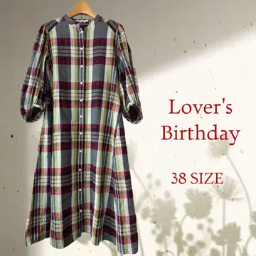 Lover's Birthday 체크 무늬 7부 소매 셔츠 원피스