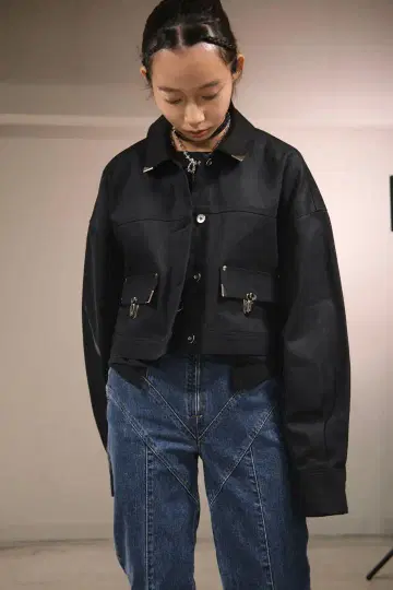 실버 메탈 블랙 데님 재킷