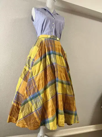 빈티지 1950s 체크 무늬 플레어 스커트