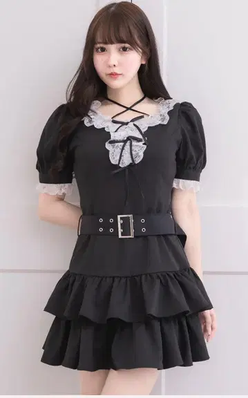 피움 레이스 프릴 티어드 미니 원피스