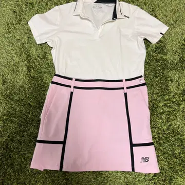 골프웨어 L 사이즈 화이트 피케 셔츠와 핑크 스커트
