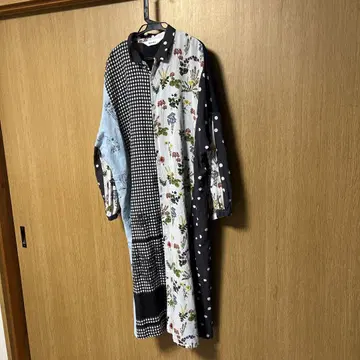 패치워크 디자인 긴팔 원피스