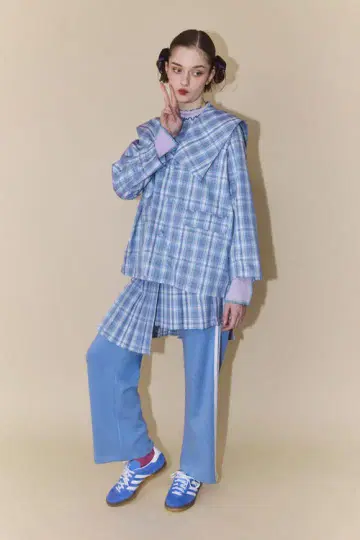 [ CandyStripper ] 스카이블루 체크 셋업 세일러 맨투맨