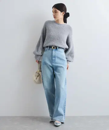 미사용 새상품 vis 라메 샤기 니트 풀오버 그레이 정전기 방지 긴팔