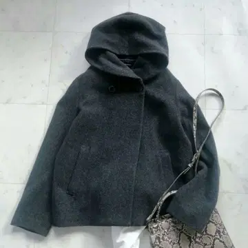 새상품급 저널 스탠다드 숄 후드 모 100% 코트 그레이 블랙 계열