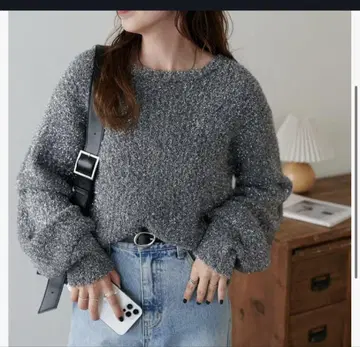 새상품 Discoat 디스코트 라메 페더 얀 크루넥 풀오버