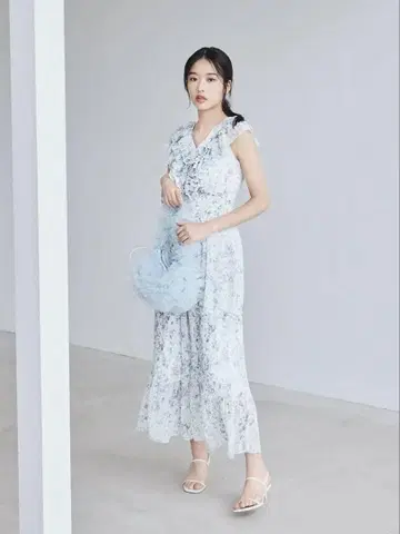 스나이델 snidel 원피스 스카이블루 프릴 맥시 드레스