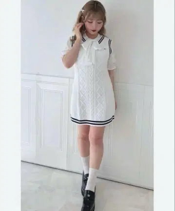 evelyn 니트 원피스 반팔 리본