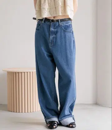 LOWRYS FARM 롤업 루즈 데님 블루 M 새상품