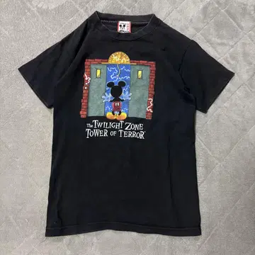 90s 빈티지 미키 디즈니 타워 오브 테러 T셔츠 블랙