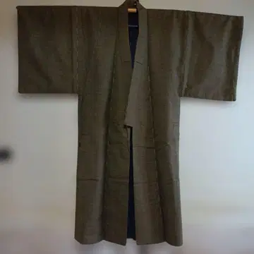 다크 그린 면 혼방 겨울용 가로 줄무늬 기모노 겉옷 미사용