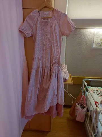 핑크하우스 믹스깅엄 원피스