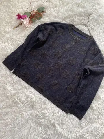 nuovo duaranta 다크 블루 도트 무늬 긴팔 니트 새상품급 S