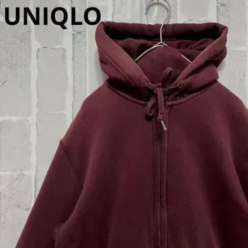 UNIQLO 더블 지퍼 후드티 맨투맨 Y2K M 무지 크림슨 크롭