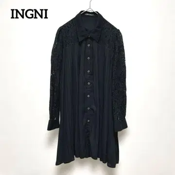 INGNI 잉그 긴팔 셔츠 튜닉 레이스 플리츠 한국제 블랙 M