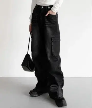 사이드 개더 데님 카고 팬츠