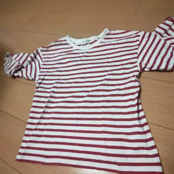 Rag BEAMS 빨간색과 화이트 스트라이프 긴팔 T셔츠