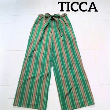 TICCA 티 스트라이프 팬츠 면린넨 이지 팬츠 그린 루즈핏 F