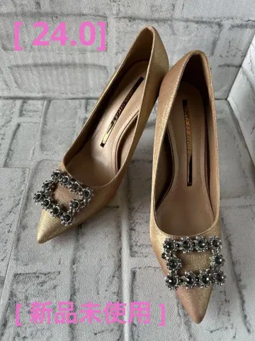 [ 미사용 새상품 ] NO.55 SHOES 비쥬 장식 골드 하이힐/펌프스