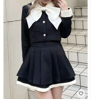 PARK 리본 포함 바이컬러 셋업 블랙