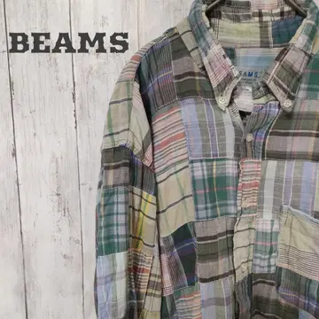 90sBEAMS 패치워크 마드라스 체크 패턴 긴팔 셔츠