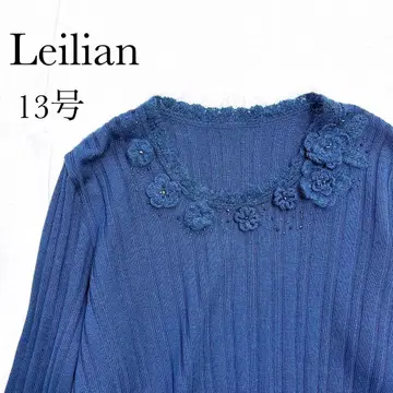 Leilian 레리안 니트 모헤어 꽃 모티브 리본 네이비 13호 XL